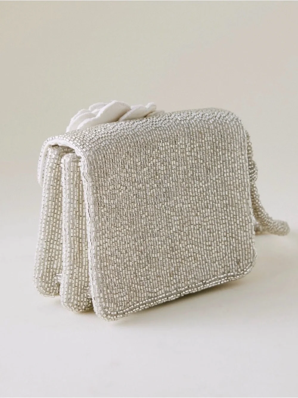 Anthropologie Champagne Beaded Floral wristlet
